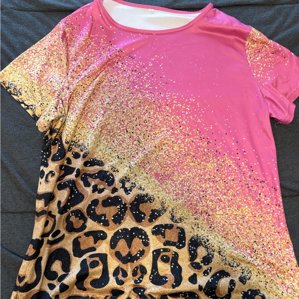 Pink and Gold Leopard Print T-Shirt